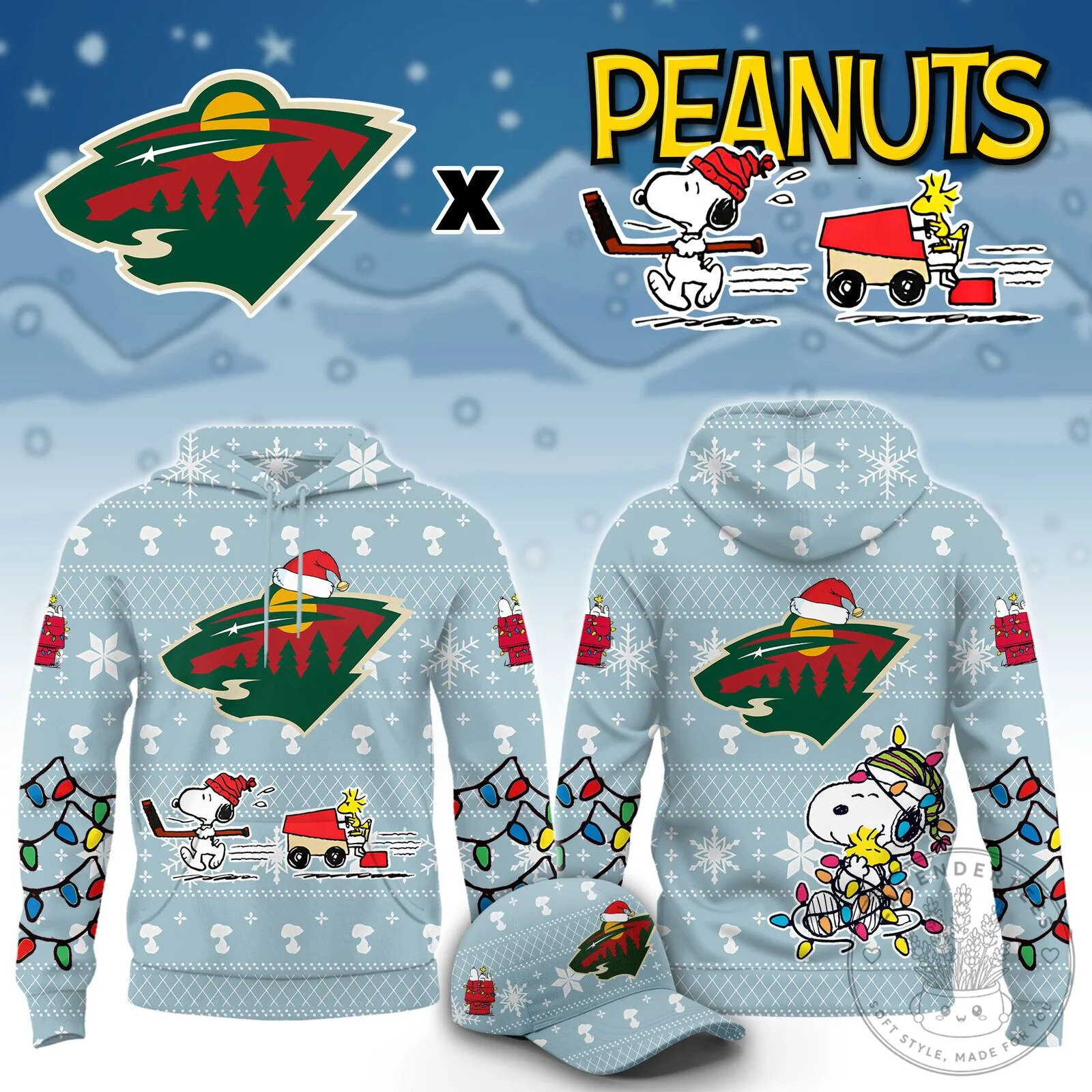 Minnesota Wild Peanuts Snoopy Christmas Holiday Hoodie