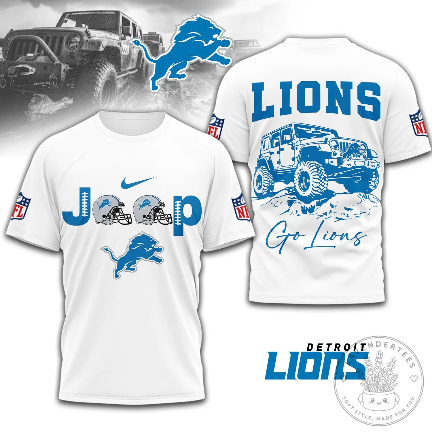 Detroit Lions Jeep Off Road Adventure NFL Football Fan T-Shirt