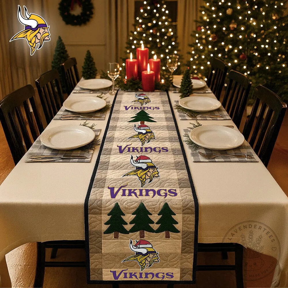 Minnesota Vikings Christmas Quilted Table Runner for Holiday Dining Decor