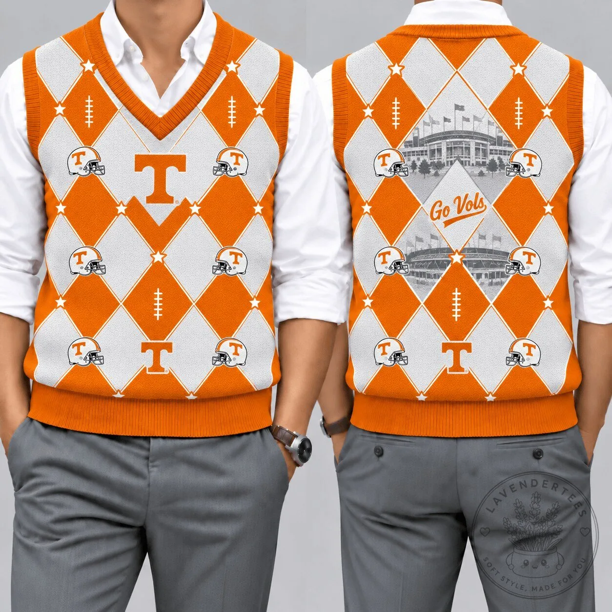 Tennessee Volunteers Football Team Argyle V-Neck Sleeveless Knit Vest