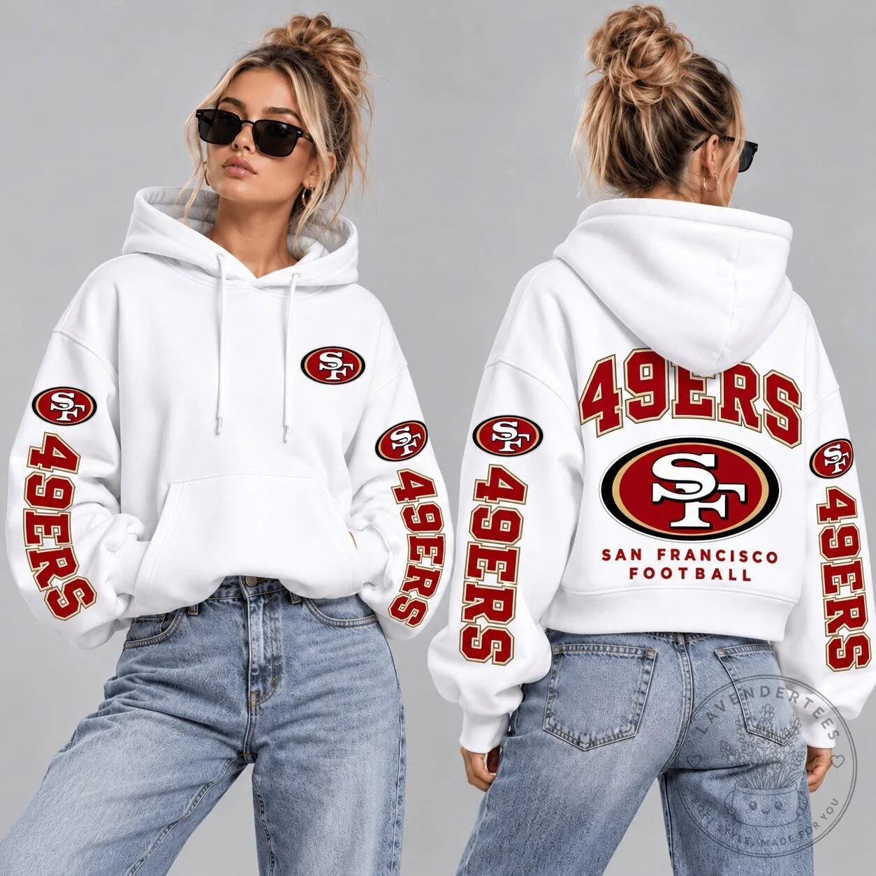 San Francisco 49ers NFL Football Team Logo White Pullover Hoodie for Women
