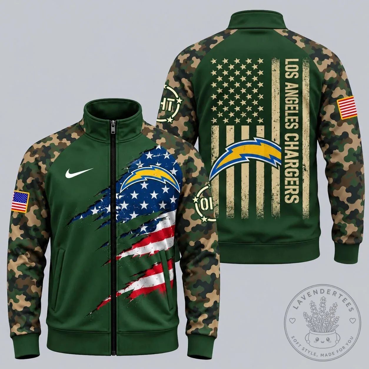 Los Angeles Chargers American Flag Military Camouflage Full-Zip Jacket