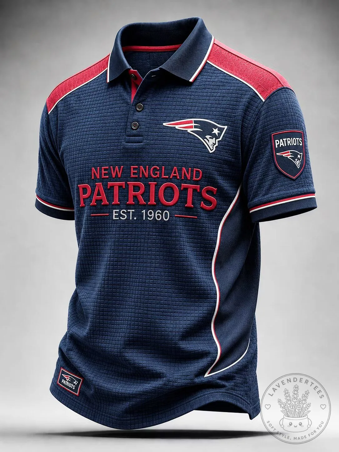 New England Patriots Textured Football Polo Shirt for Men 2 New England Patriots Textured Football Polo Shirt for Men