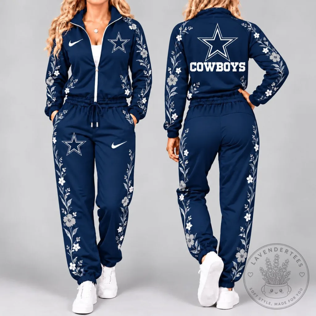 Dallas Cowboys Floral Print Tracksuit Set with Full-Zip Jacket and Jogger Pants
