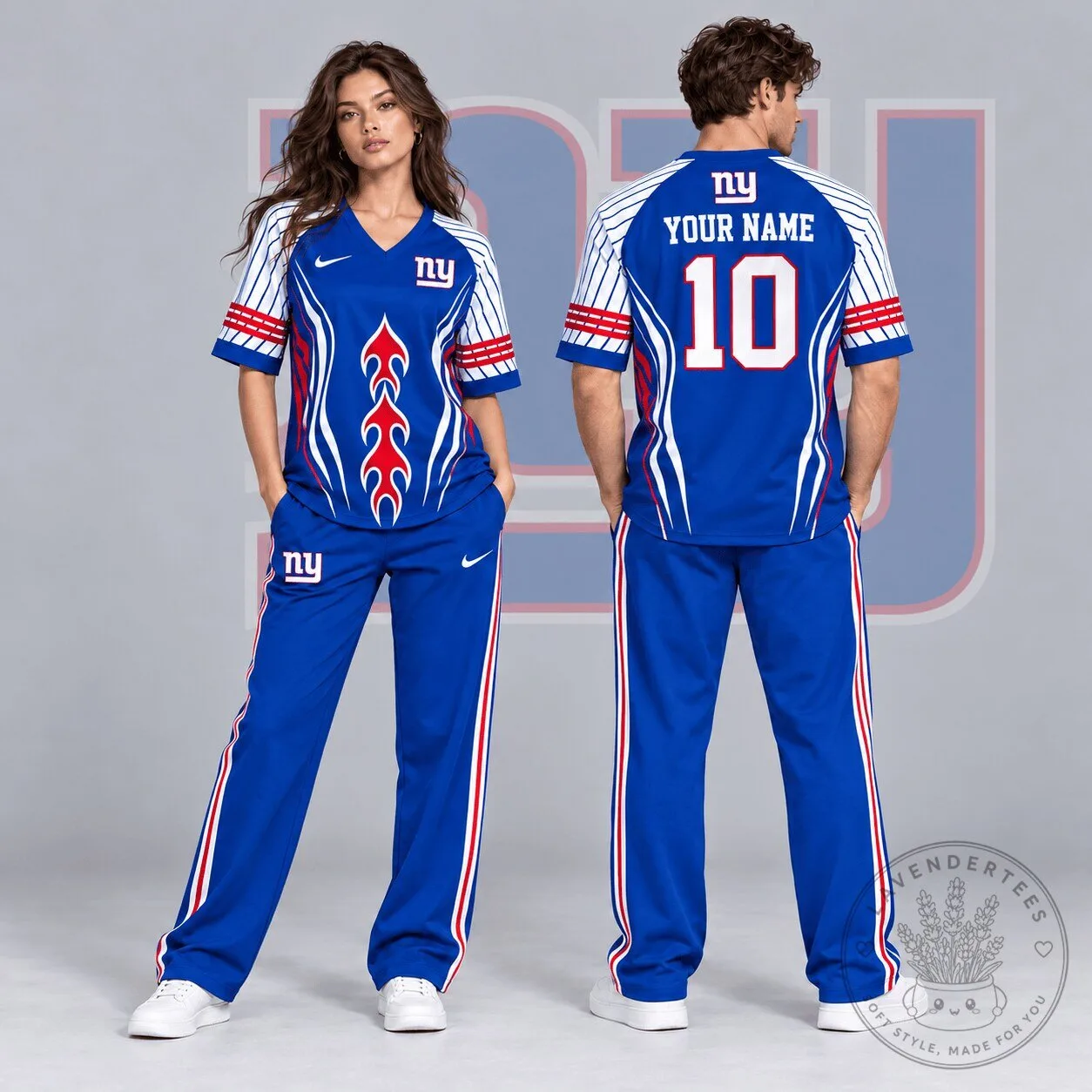 New York Giants Flame Graphic Custom Name Number V-Neck Football Jersey 1 New York Giants Flame Graphic Custom Name Number V-Neck Football Jersey