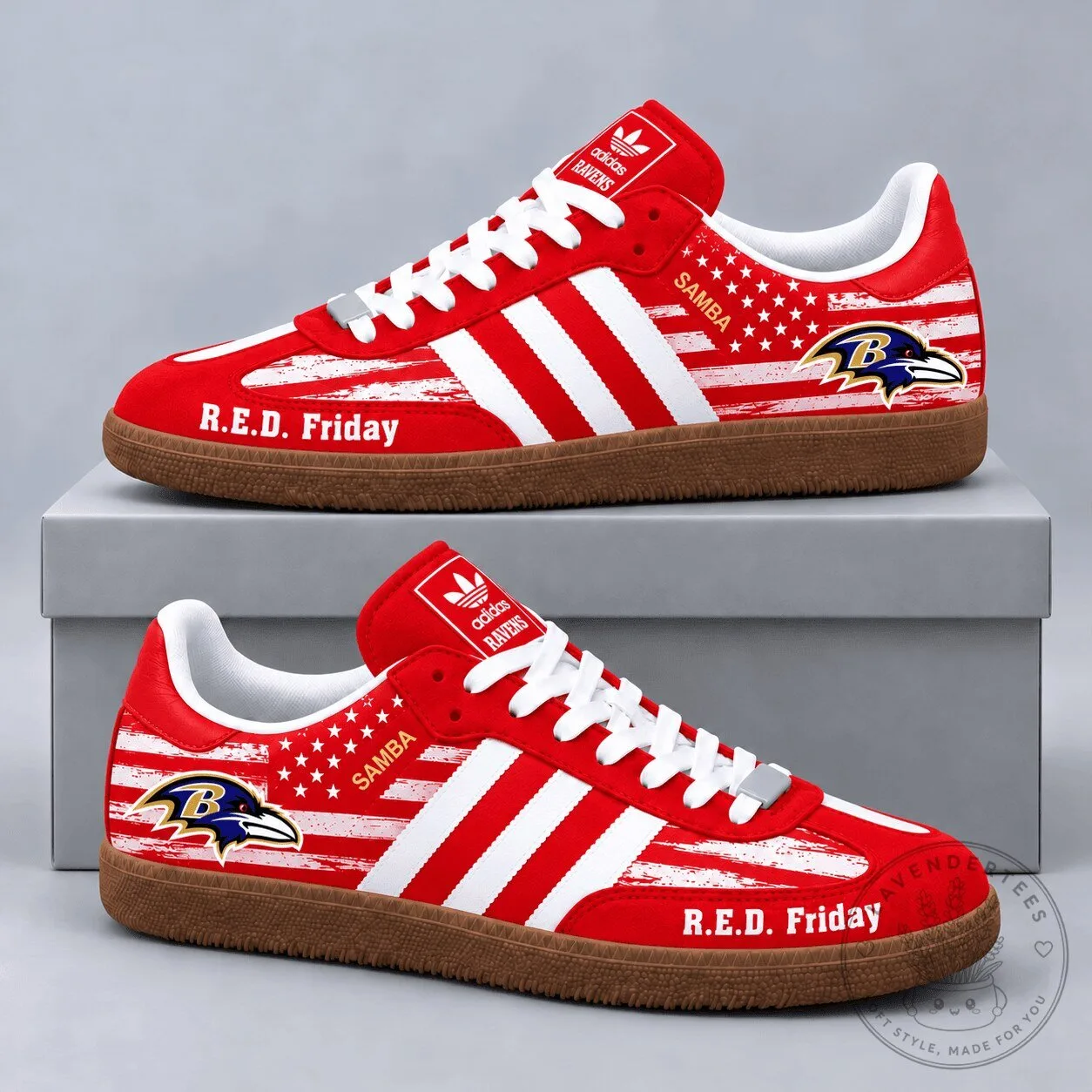 Samba Shoes for Military Tribute with Baltimore Ravens R.E.D. Friday American Flag Design