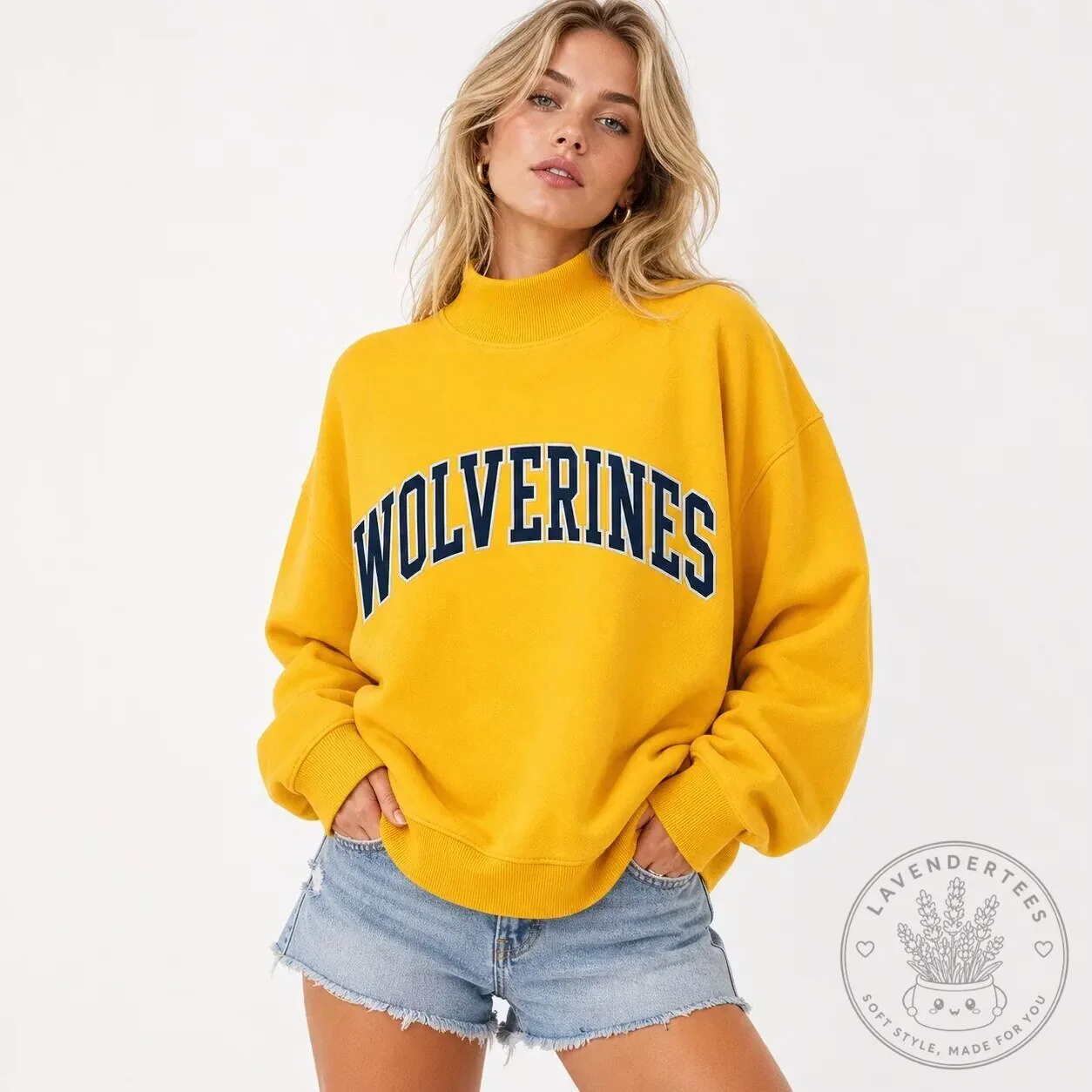 Michigan Wolverines College Sports Team Logo Yellow Mockneck Sweatshirt