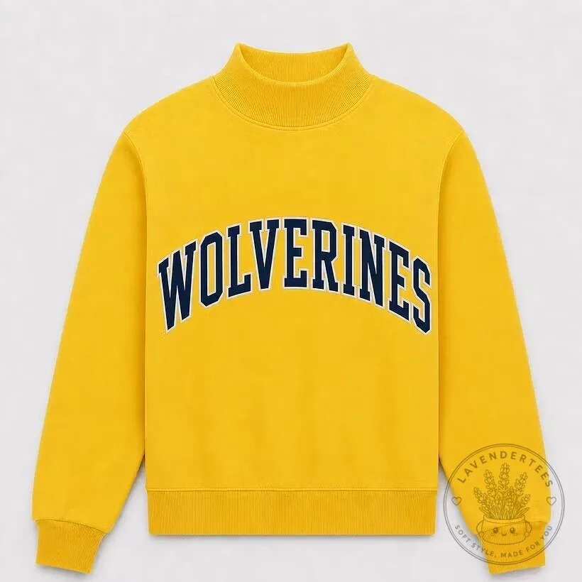 Michigan Wolverines College Sports Team Logo Yellow Mockneck Sweatshirt 8 Michigan Wolverines College Sports Team Logo Yellow Mockneck Sweatshirt