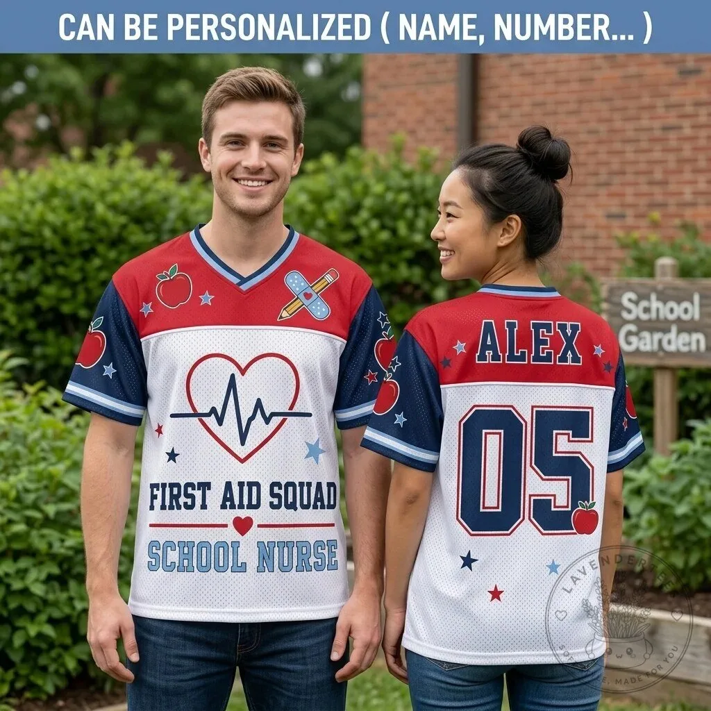 Personalized School Nurse First Aid Squad Custom Name Number Football Jersey