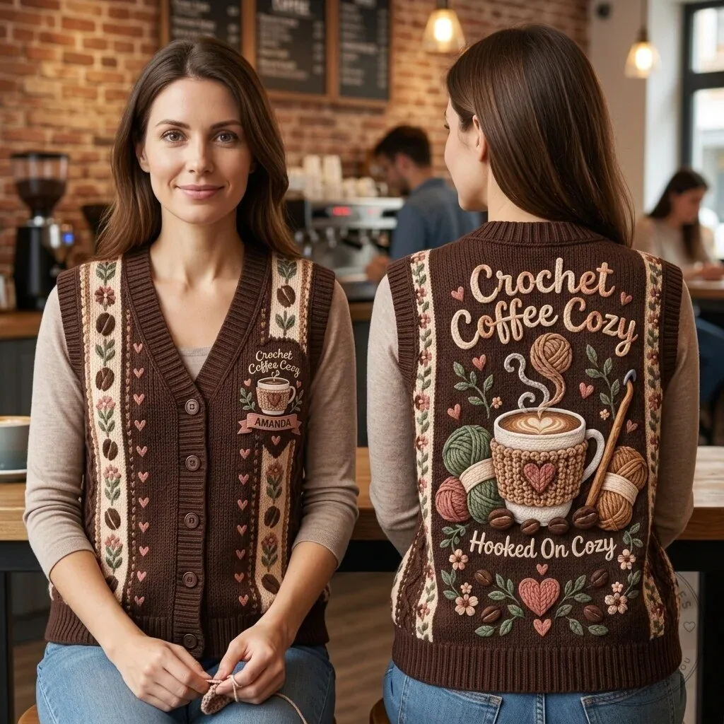 Crochet Coffee Cozy Hooked On Cozy Personalized Women's Vest