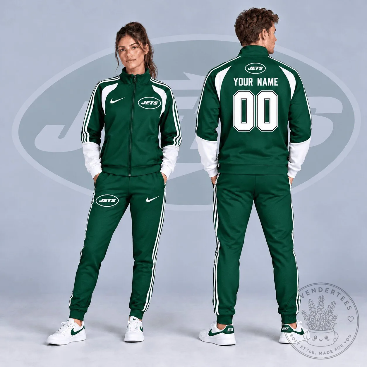 New York Jets Custom Name Number Varsity Colorblock Full Zip Track Jacket