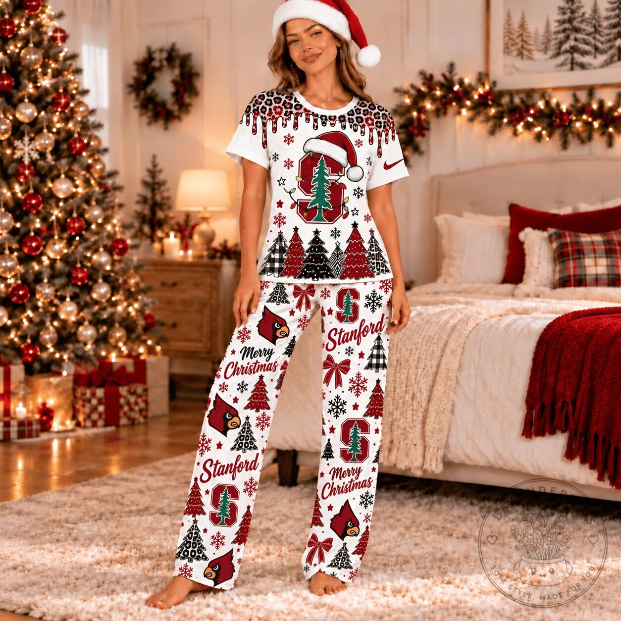 Stanford Cardinal Christmas Leopard Drip Pajamas Set