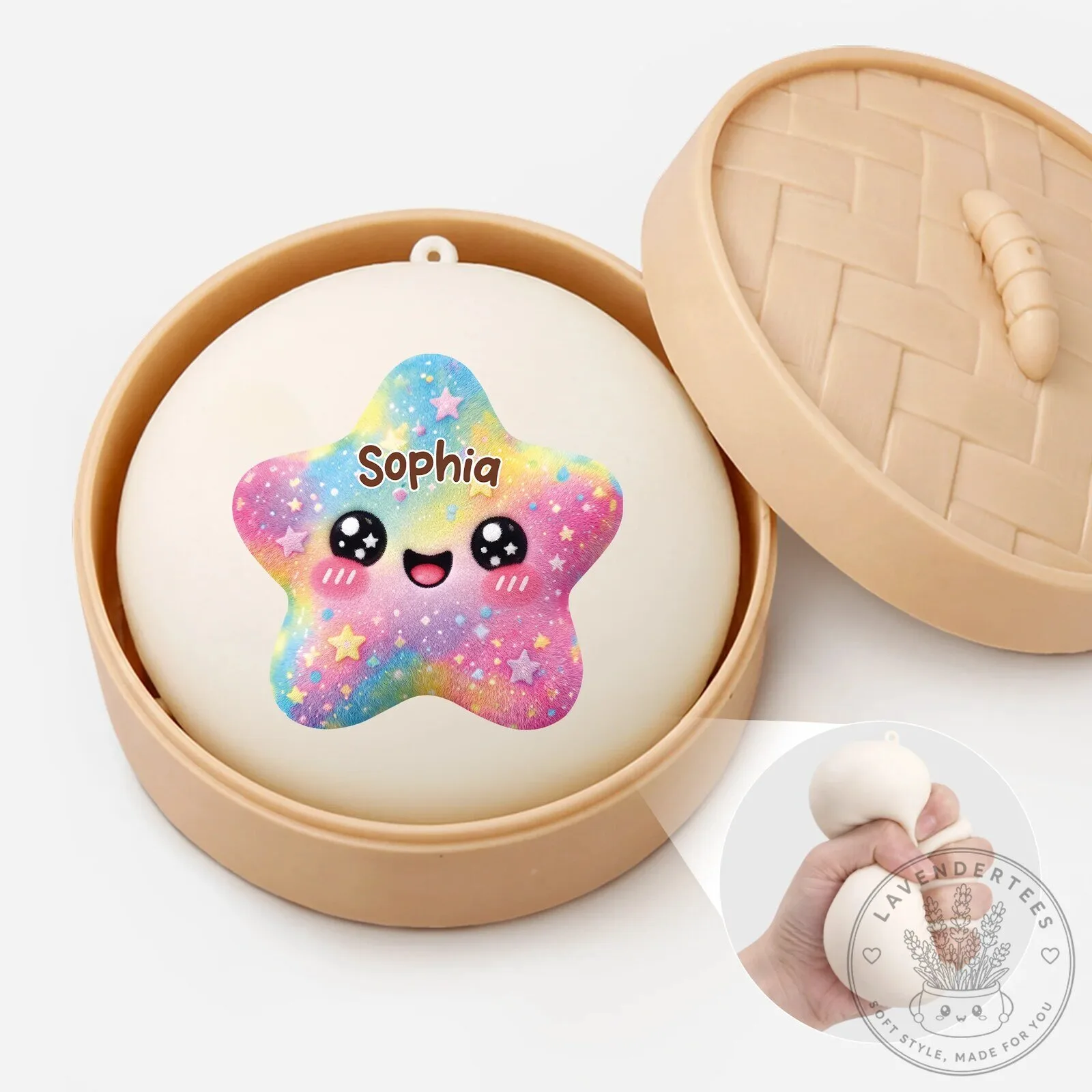 Personalized Rainbow Star Steamed Bun Squishy Toy for Kids Stress Relief