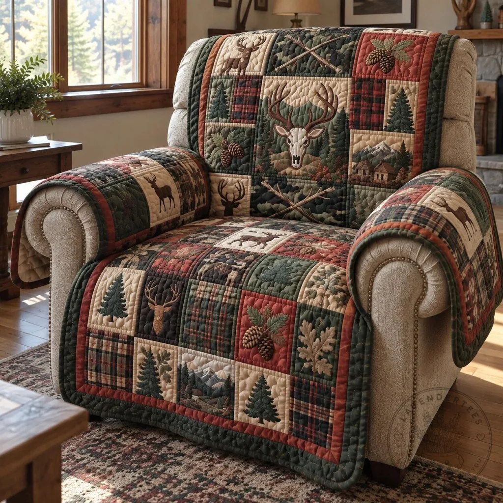 Rustic Deer Skull Quilted Recliner Chair Cover Protector Rustic Deer Skull Quilted Recliner Chair Cover Protector