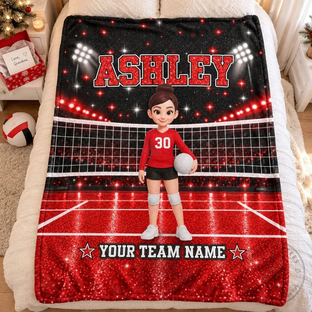 Personalized Volleyball Girl Player Name Custom Team Name Fleece Blanket Personalized Volleyball Girl Player Name Custom Team Name Fleece Blanket