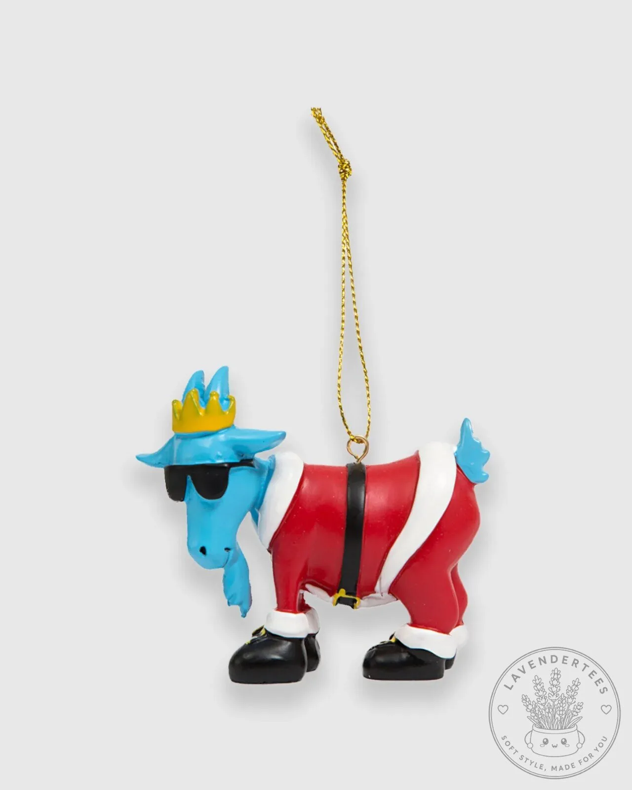 Blue Goat Wearing Santa Suit and Sunglasses Christmas Tree Ornament