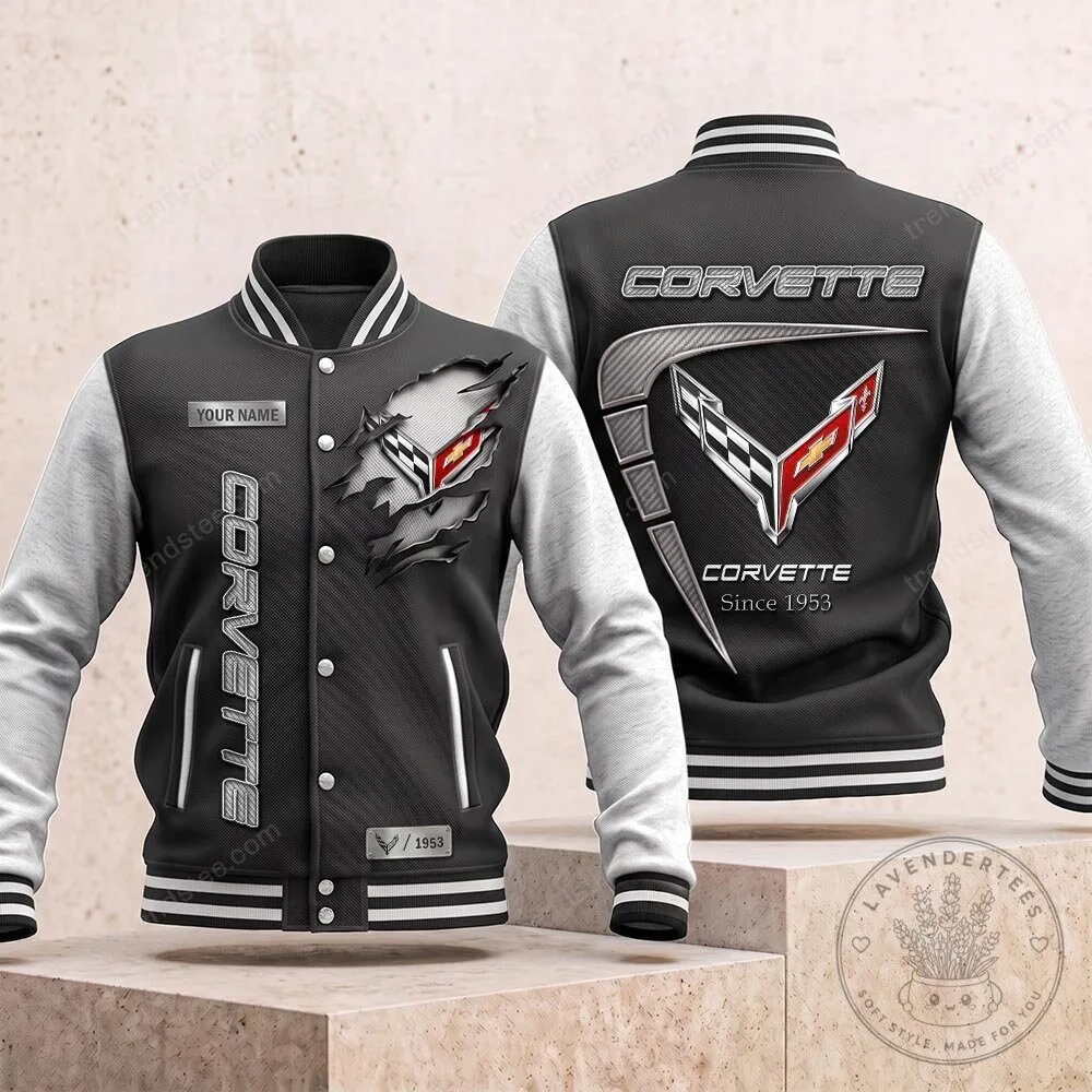 Chevrolet Corvette Since 1953 Racing Car Black and White Varsity Jacket