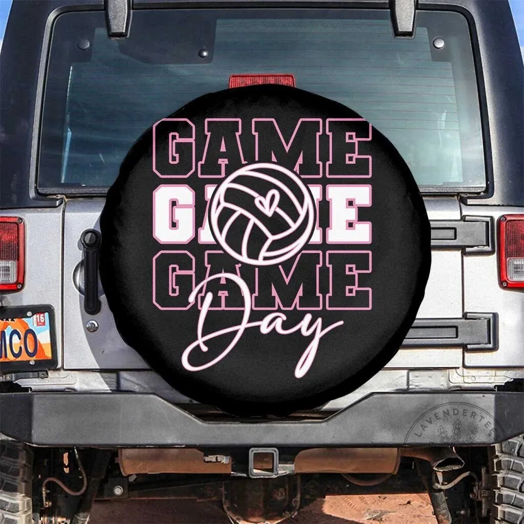 Volleyball Game Day Pink Varsity Sports Car Spare Tire Cover