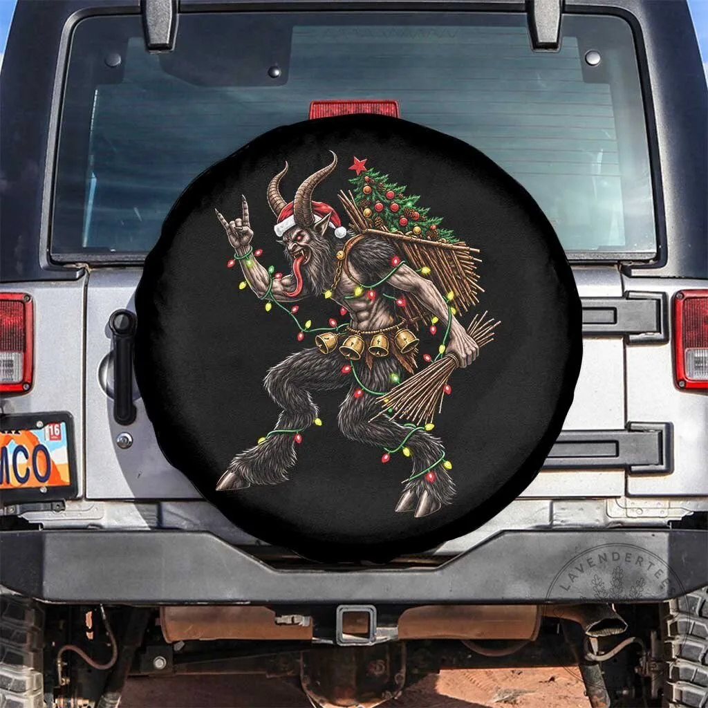 Krampus Christmas Rock On Heavy Metal Dark Fantasy Spare Tire Cover