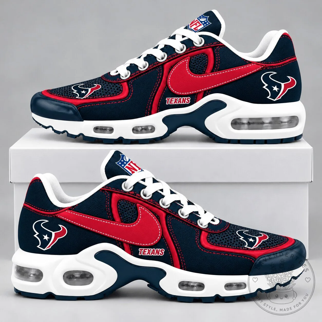 Houston Texans NFL Football Team Logo Navy Blue and Red Athletic Shoes