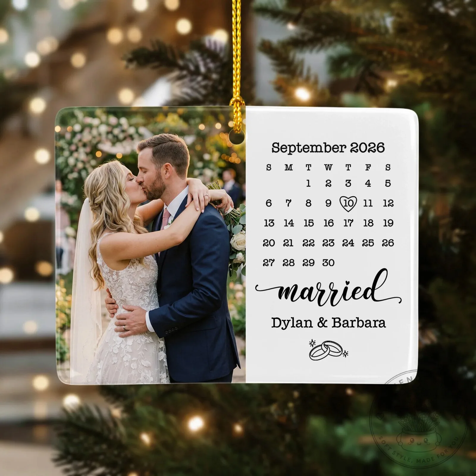 Personalized Wedding Photo September 2026 Calendar Married Couple Ornament