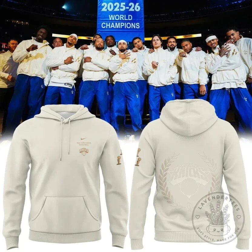 2026 World Champions Pullover Hoodie in Night Cream - New York Knicks