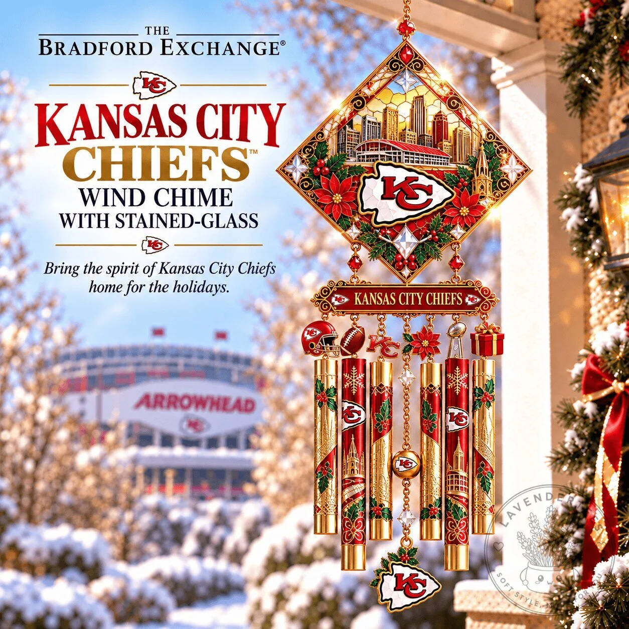 Kansas City Chiefs Christmas Stained Glass Holiday Wind Chime
