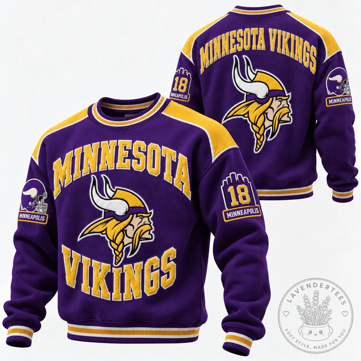Minnesota Vikings Football Team Purple and Gold Crewneck Sweatshirt