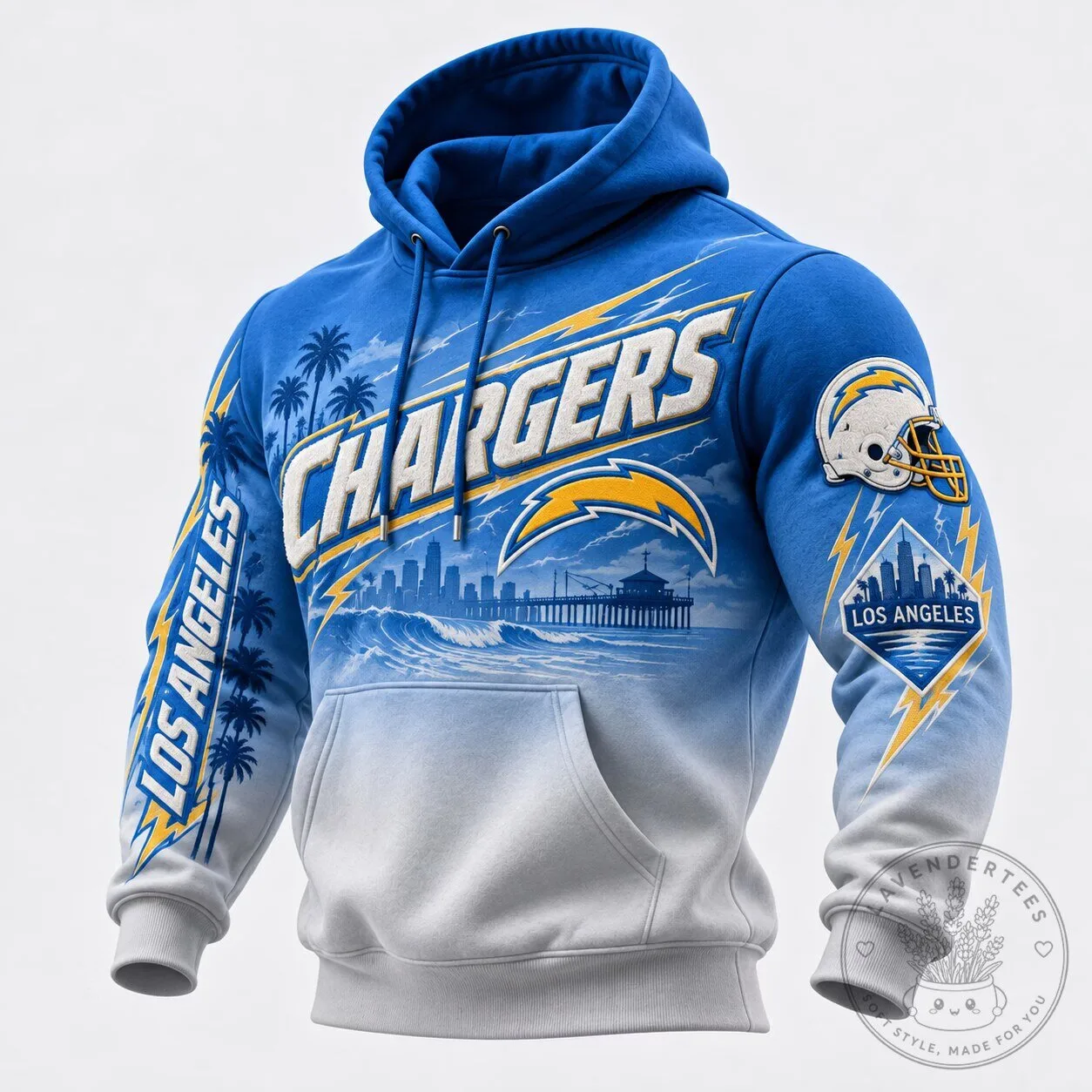 Los Angeles Chargers Football Team Cityscape Ocean Waves Hoodie