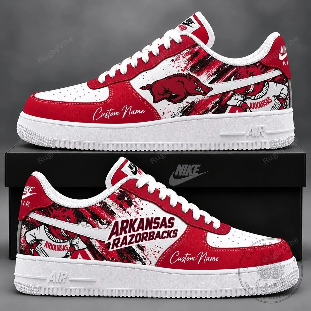 Arkansas Razorbacks Custom Name Red and White Nike Air Force 1 Shoes