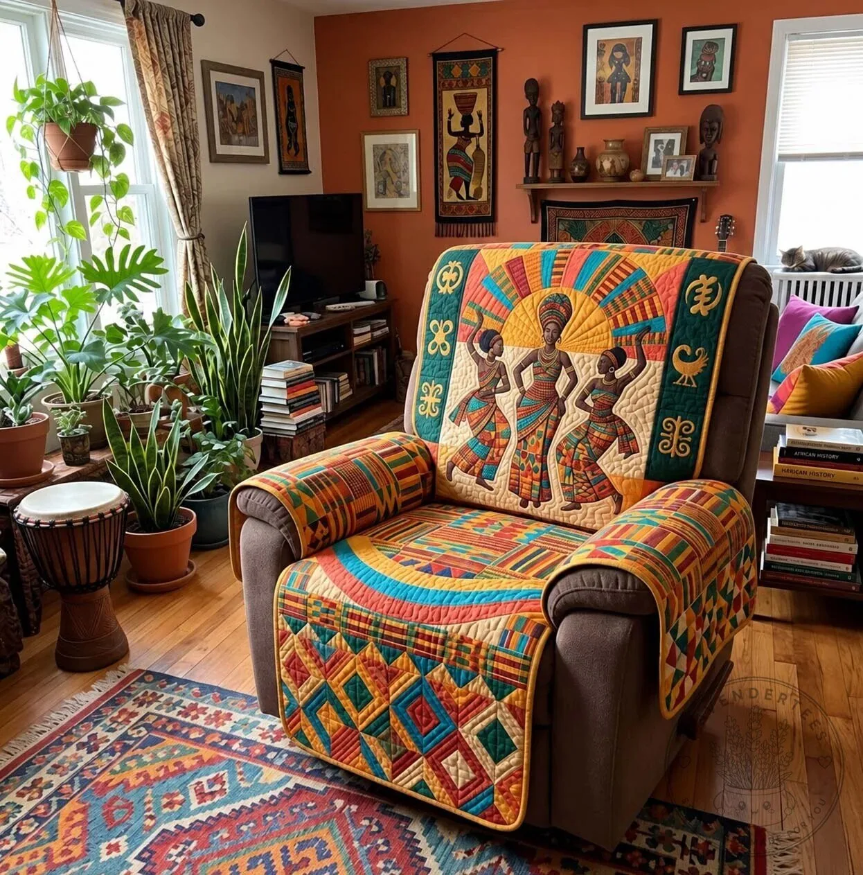 African Heritage Dancers Quilted Sofa Cover for Living Room Decor