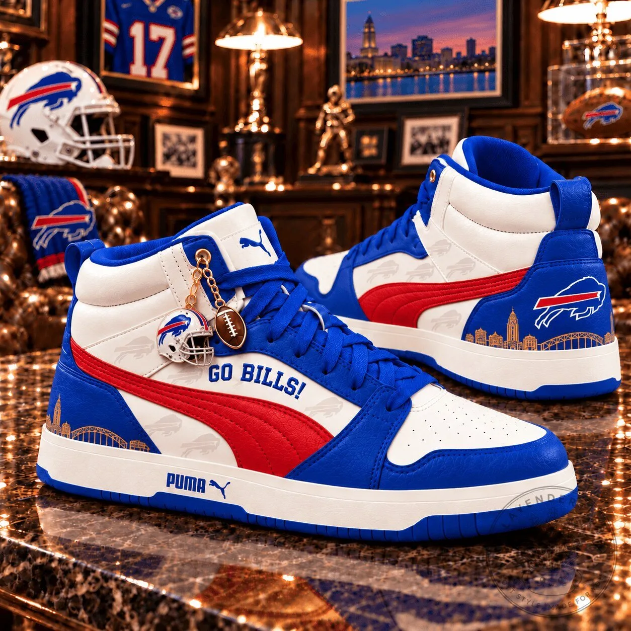 Buffalo Bills Go Bills! Puma White Red Blue Mid-Top Sneakers 1 Buffalo Bills Go Bills! Puma White Red Blue Mid-Top Sneakers