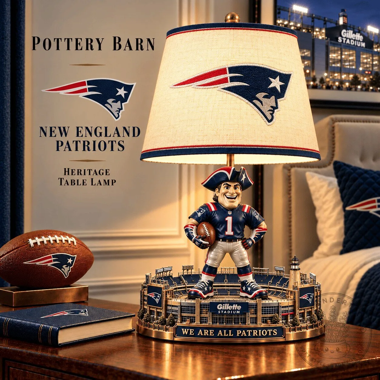 New England Patriots Heritage Table Lamp with Pat Patriot Mascot and Gillette Stadium 3 New England Patriots Heritage Table Lamp with Pat Patriot Mascot and Gillette Stadium